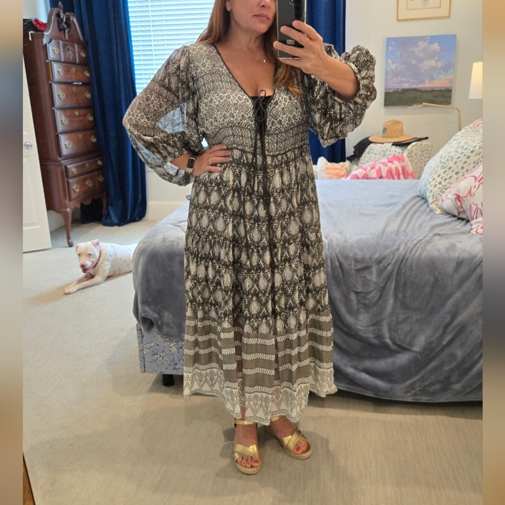 Daughters of India Gray and Tan Sleeveless Sundress
